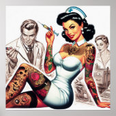 Poster Infirmière tatouée pin-up (Devant)