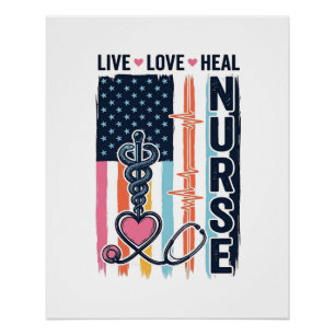 Poster Infirmière Vive Amour Guérir Patriotique Vintage V