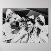 Infirmières fumant photographie vintage 16x12in