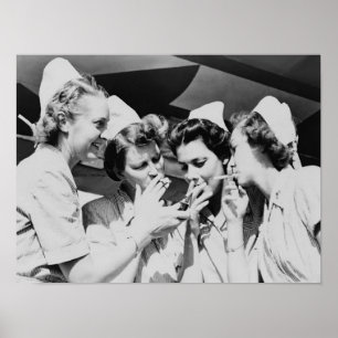 Poster Infirmières fumant photographie vintage 16x12in