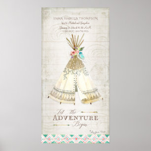 Poster Info naissance de la fille Tribal Boho Adventure T