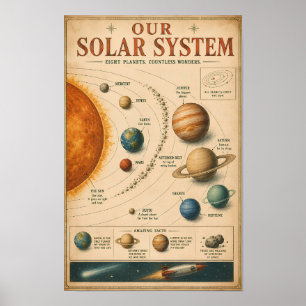 Poster Infographie éducative vintage sur le système solai