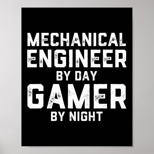 Poster Ingénieur Mécanique le Jour Gamer la Nuit Mème Pou (Devant)