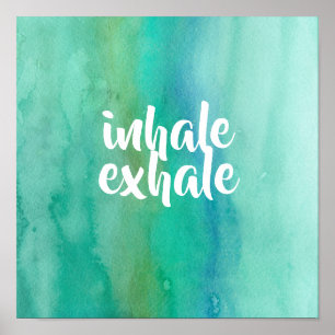 Poster inhale exhale méditation yoga bleu turquoise spa
