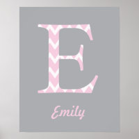 Poster initial "E" personnalisé Chevron Pink Nom