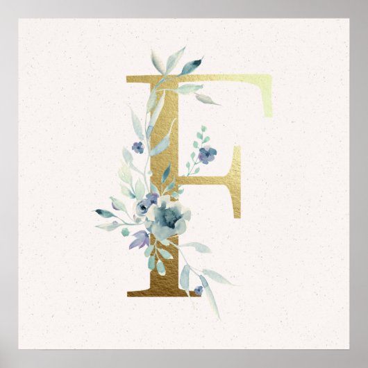 Poster initial F Golden et Blue Floral Monogram (Devant)