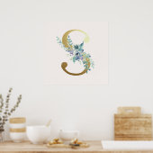 Poster initial S Golden et Blue Floral Monogram (Cuisine)