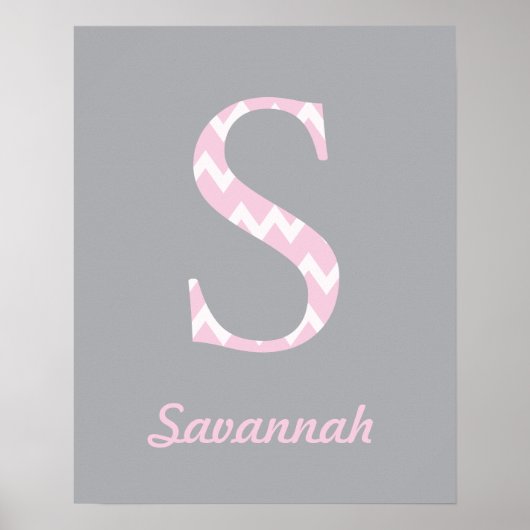 Poster Initial S" Personnalisé Chevron Pink Baby Name (Devant)