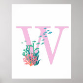 Poster initial W Monogramme Monogramme rose océan  (Devant)