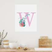 Poster initial W Monogramme Monogramme rose océan  (Cuisine)