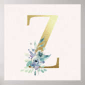 Poster initial Z Golden et Blue Floral Monogram (Devant)