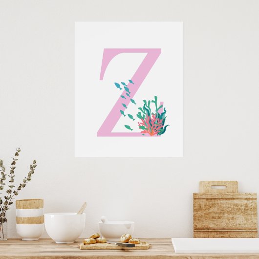 Poster initial Z Monogramme Monogramme rose Océan  (Cuisine)