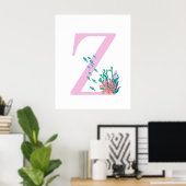 Poster initial Z Monogramme Monogramme rose Océan  (Bureau à domicile)