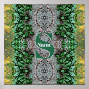 Poster Initiale de monogramme personnalisé avec feuilles