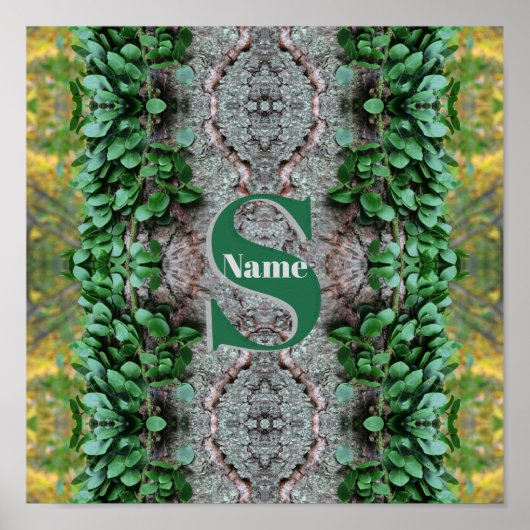 Poster Initiale de monogramme personnalisé avec feuilles (Devant)