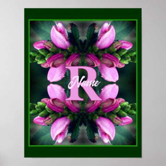 Poster Initiale de monogramme personnalisé Fleur rose Art (Devant)