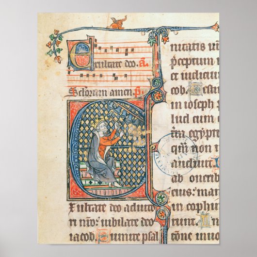 Poster Initiale historiée représentant le roi David en jo (Devant)