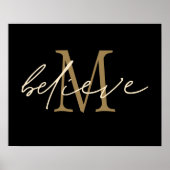 Poster Initiale monogramme or en script Believe Noir (Devant)