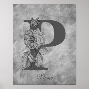 Poster Initiale P élégante monogramme Pivoine Personnalis