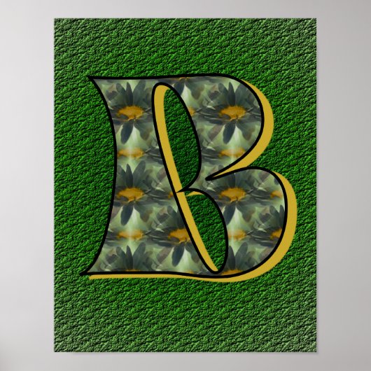 Poster Initiales B monogramme marguerites (Devant)