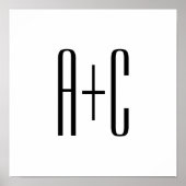 Poster Initiales élégantes de couples modernes | Blanc et (Devant)