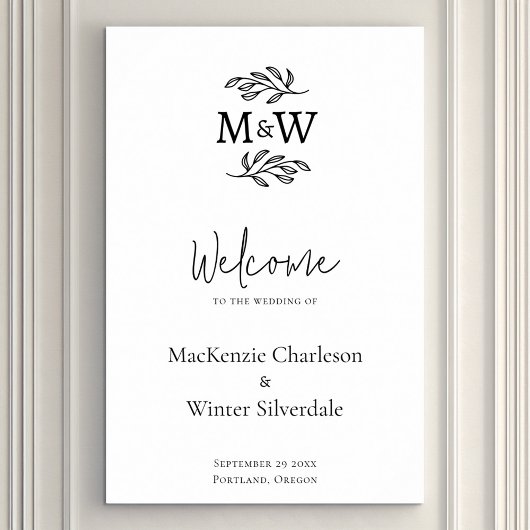 Poster Initiales mariage Monogramme Couple Accueil Botani
