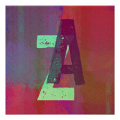 Poster Initiales Monogramme Art Grunge Funky Violet Vert (Devant)