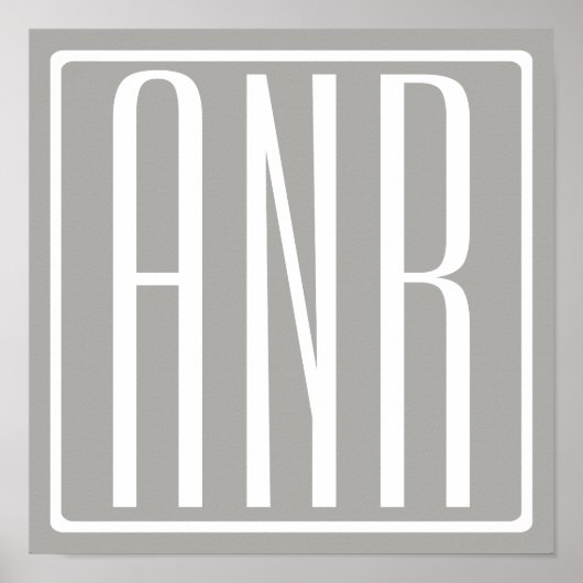 Poster Initiales Monogramme | Blanc Sur Gris Clair (Devant)