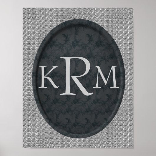 Poster Initiales Monogramme Élégant Fleur Noir  (Devant)