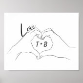 Poster Initiales monogrammes Love Heart Line Art Dessin (Devant)