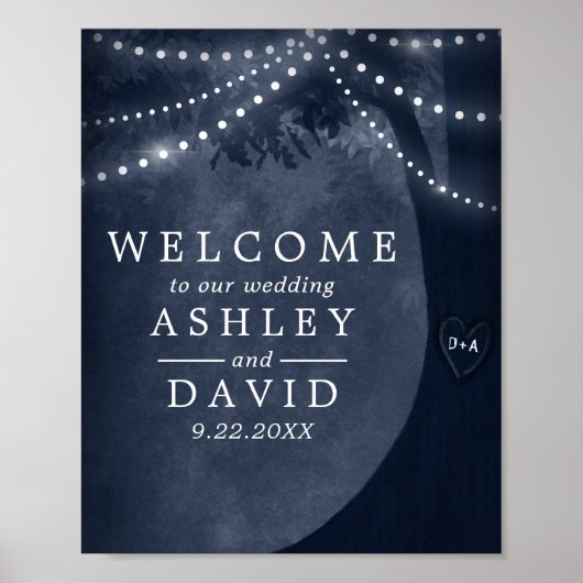 Poster Initiales sculptées de l'arbre rustique Mariage de (Devant)