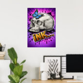 Poster INK… Hand-Drawn Skull with Butterfly (Bureau à domicile)