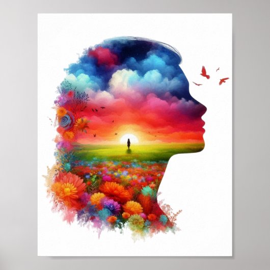 Poster Inner Peace: Vibrant Sunset & Wildflower Mindscape (Devant)