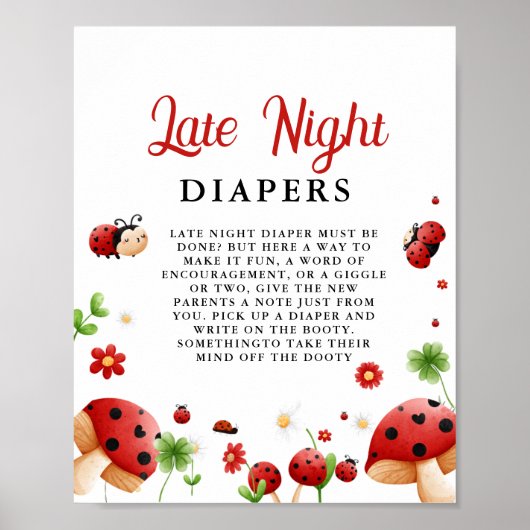 Poster Insect Lady Night Diaper Baby shower Jeu (Devant)