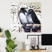 Poster INSÉPARABLES D'HIVER DANS LA NEIGE Noir Blanc (Bureau à domicile)