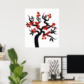 Poster Inséparables noirs rouges sakura cherry tree & Blo (Bureau à domicile)
