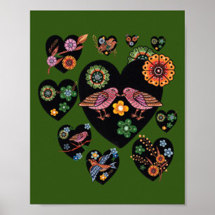 Poster Inséparables Scandinaves Folk Art Saint Valentin