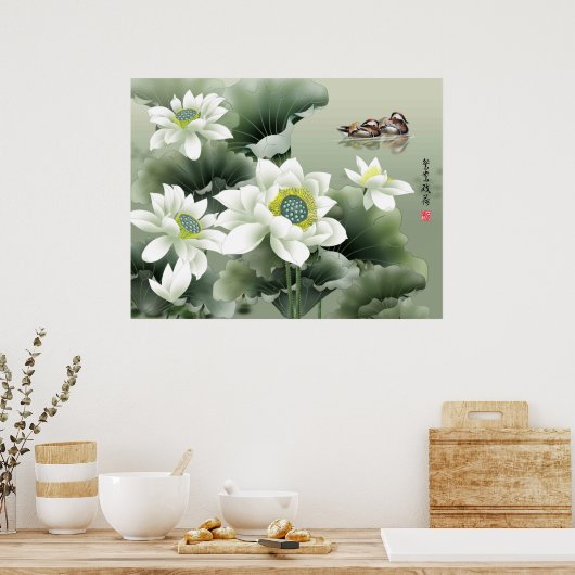 Poster Inséparables sur l'étang en jeu (Cuisine)