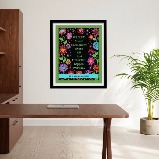 Poster Inspiration Classe Accueil Floral Noir