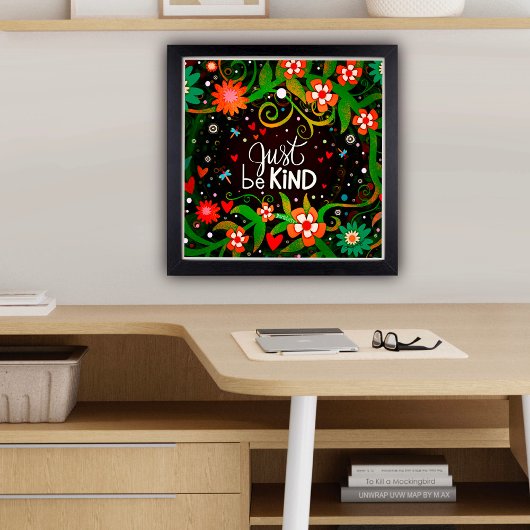 Poster Inspirational Be Kind Citation Florale
