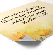 Poster Inspirational Matthew 11:28 Yellow Floral (Coin)