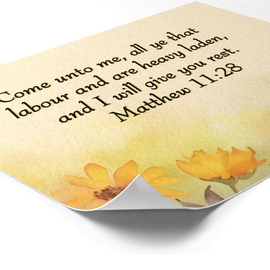 Poster Inspirational Matthew 11:28 Yellow Floral (Coin)