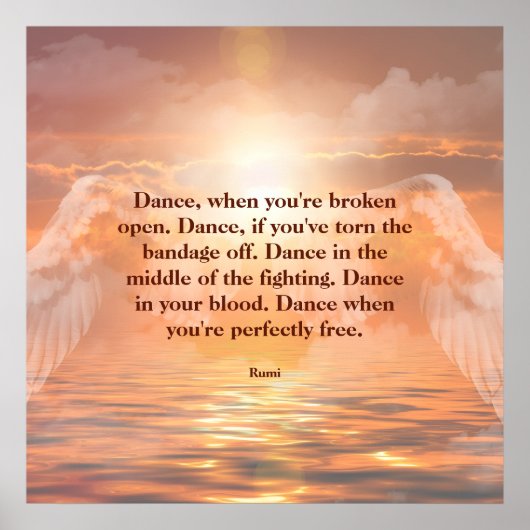 Poster Inspirational Motivational Rumi Quote Angel Wings (Devant)