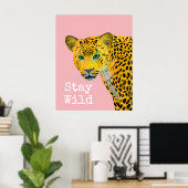 Poster Inspiré Leopard Restez rose sauvage (Bureau à domicile)