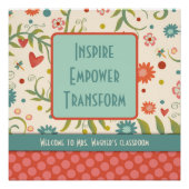 Poster Inspirer Empower Enseignant Joli Floral Classe (Devant)