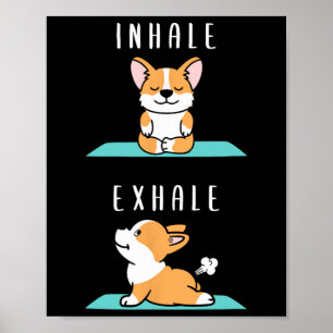 Poster Inspirer Expirer Namaste Yoga Corgi Chien Méditati