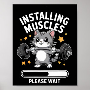 Poster Installation Muscles Veuillez Patienter Gym Cat Bo