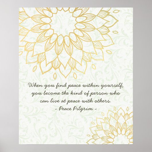 Poster Instructeur de méditation Yoga Gold Mandala Fleurs (Devant)