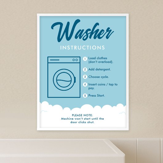 Poster Instructions de lave-linge Panneau d'affichage de 