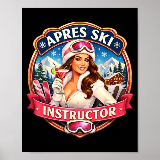 Poster Instructrice d'après-ski drôle professeur de ski f (Devant)